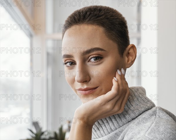 Close up smiley woman posing