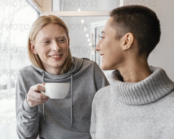 Close up smiley women indoors