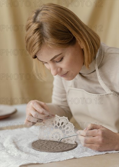 Close up woman using pattern