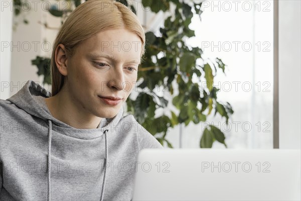 Close up woman working laptop 2