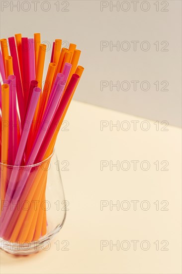 Colorful plastic straw collection glass