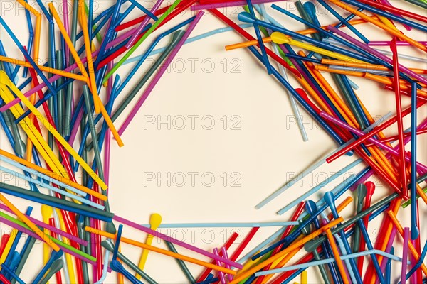 Flat lay colorful plastic straw collection 5