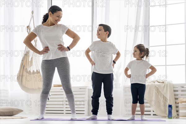 Full shot adult kids yoga mat