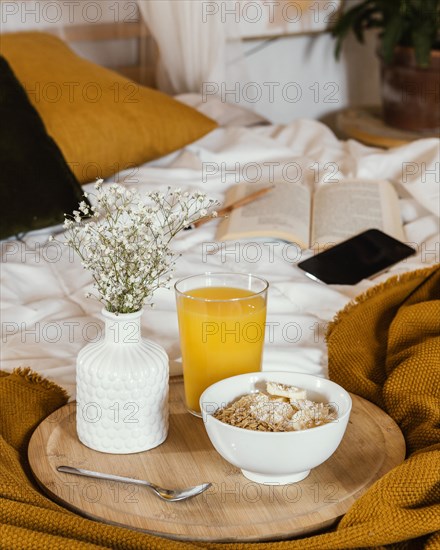 High angle bowl with cereal juice