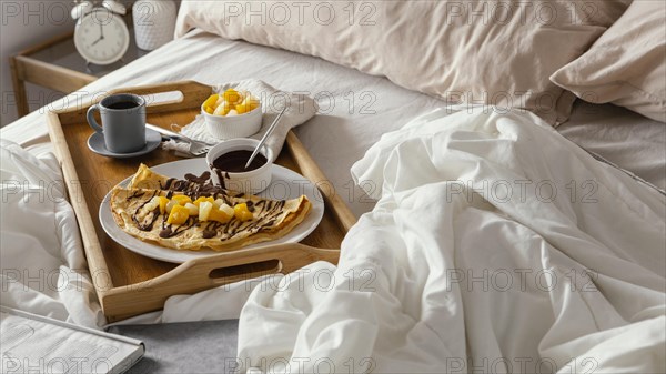 High angle breakfast tray bed