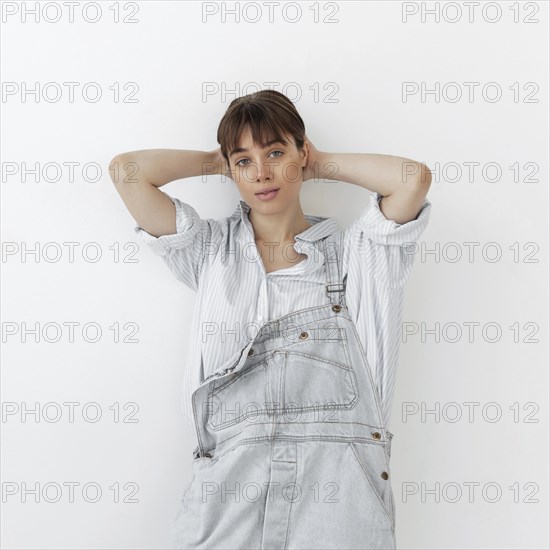 Portrait beautiful young female wearing jumpsuit 2