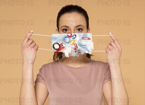 Portrait woman with craft mask