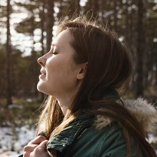 Side view young woman nature