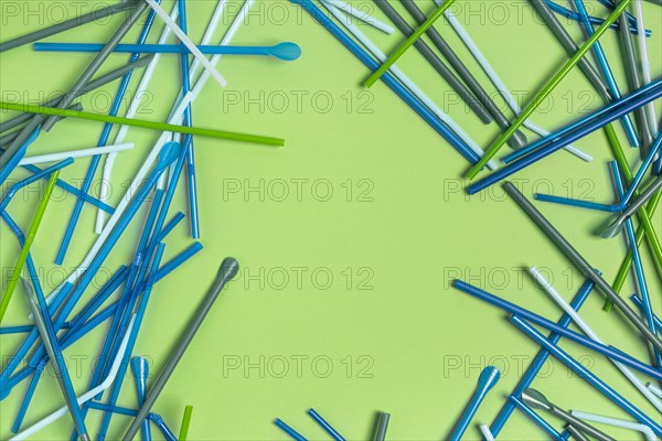 Top view colorful plastic straw collection