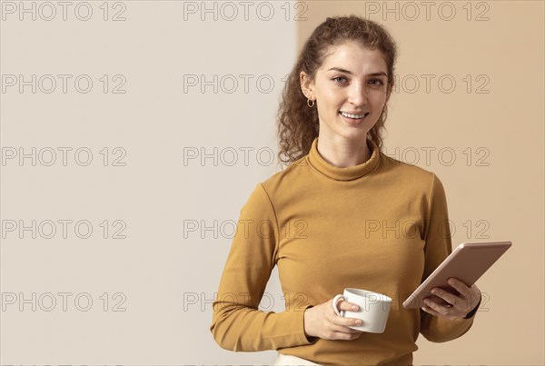 Woman being connected with virtual modern tech