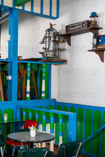 Historic espresso machine in a Paisa-style restaurant