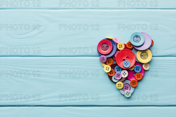 Flat lay buttons heart shape valentines day