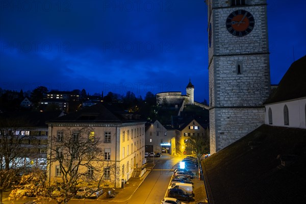 The Munot Castle and St. Johann Reformed Church in Dawn in Schaffhausen