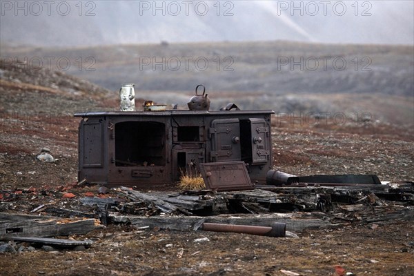 Rusty cast iron stove in Camp Mansfield