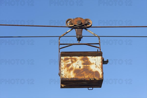 Bucket on the aerial tramway leading from the old coal mine at Longyearbyen