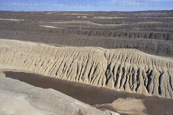 Aerial view over exploited and devastated landscape of the Nochten opencast pit