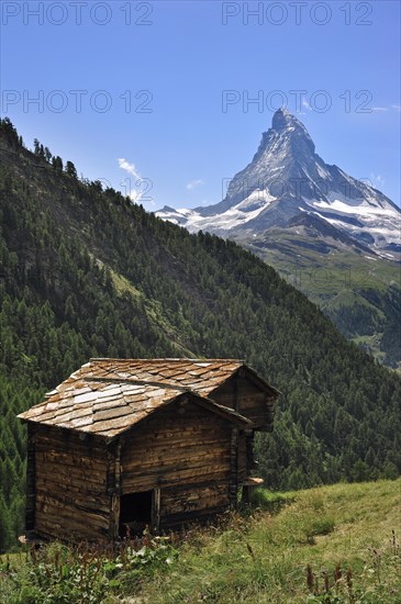 The Matterhorn and traditional wooden granaries