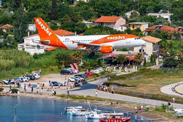 An EasyJet Airbus A319 aircraft with the registration number OE-LQF at Skiathos Airport