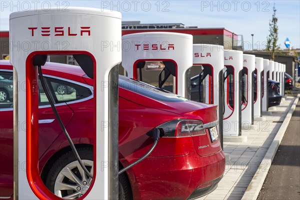 Tesla charging station on the A8 motorway near Merklingen