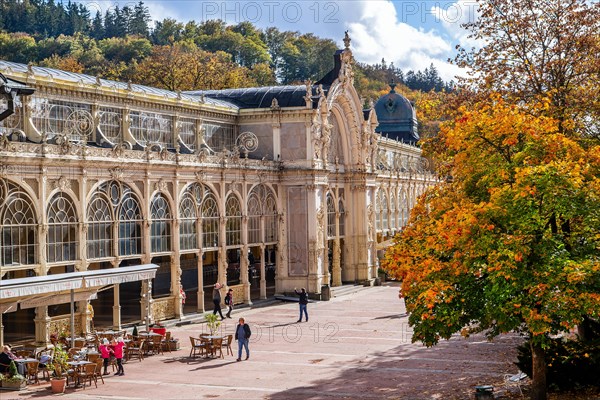 Spa promenade with spa colonnade in the autumnal spa park