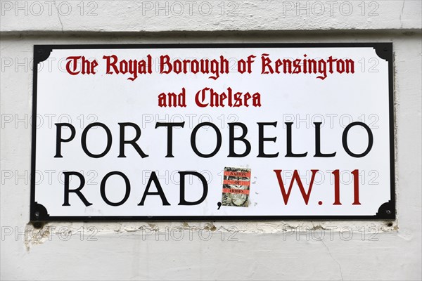 Street sign Portobello Road in the Notting Hill neighbourhood of London