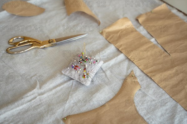 High view fabric with needles scissors