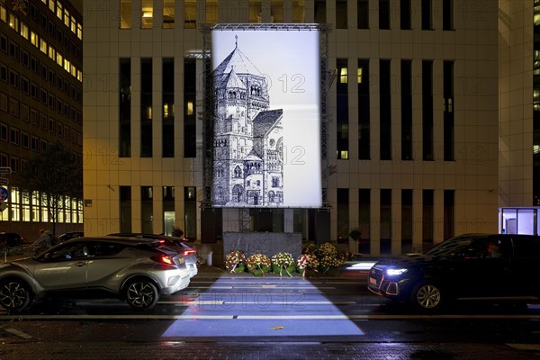 Light installation by Mischa Kuball entitled missing link at the site of the destroyed synagogue