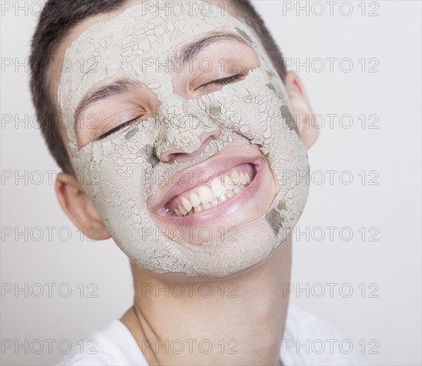 Smiley woman with face mask