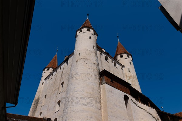 City of Thun with Castle Between Houses in a Sunny Day in Bernese Oberland