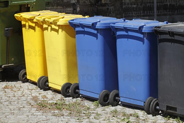 Colourful various recycling bins and waste bins