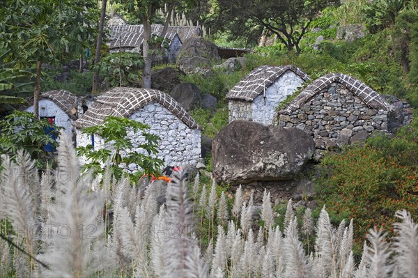 Rural village with stone huts in the Ribeira Grande Valley on the island Santo Antao