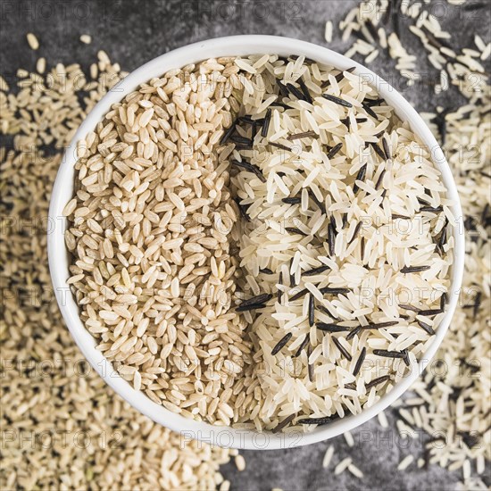 White bowl with various sorts rice