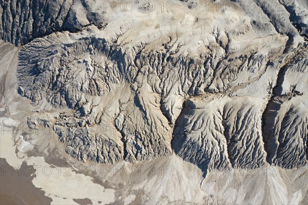 Aerial view over exploited and devastated landscape of the Nochten opencast pit