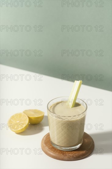 High angle glass lemon slices