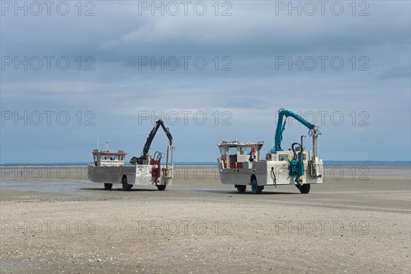 Amphibious vehicle in the Wadden Sea on the way to the mussel harvest