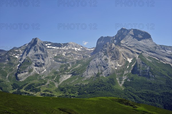 View over the Cirque de Gourette and the Massif du Ger seen from the Col d'Aubisque in the Pyrenees