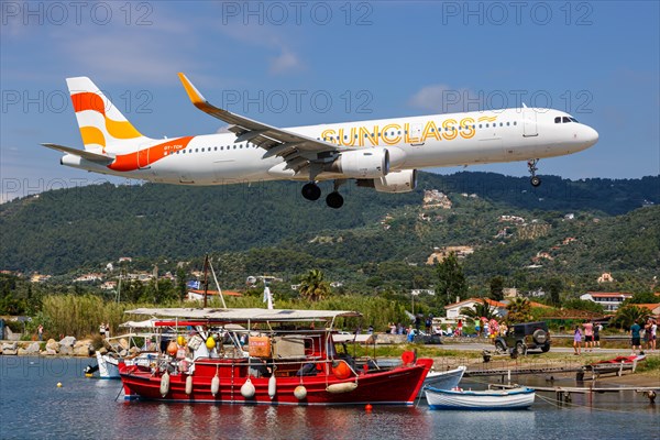 An Airbus A321 Sunclass aircraft with the registration number OY-TCH at Skiathos Airport