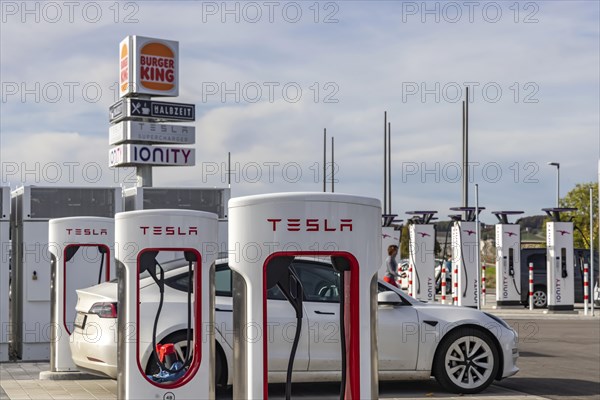 Tesla charging station on the A8 motorway near Merklingen