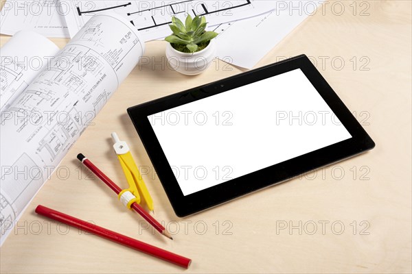 High angle tablet desk mock up