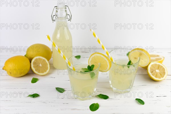 Top view lemonade glasses arrangement
