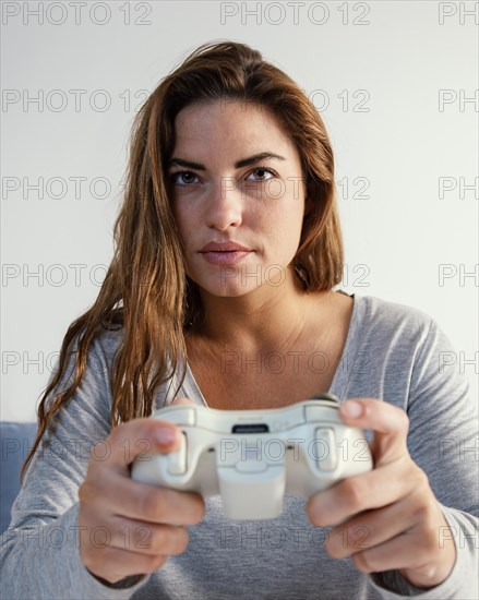 Woman playing joystick