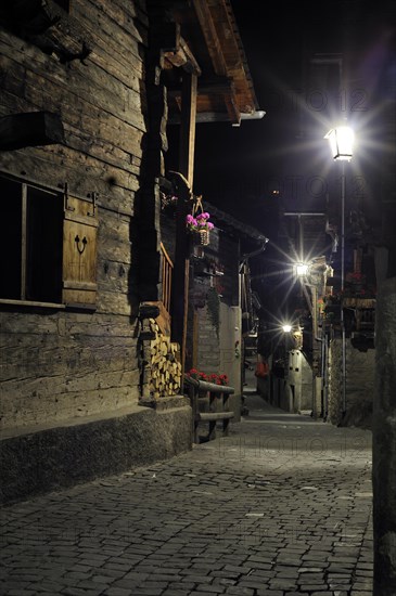 Street with traditional Swiss wooden houses