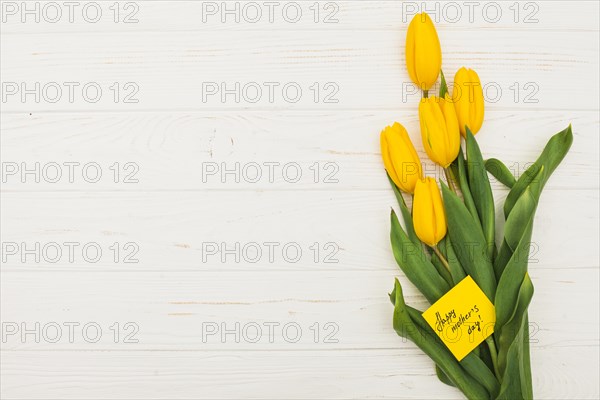 Happy mothers day inscription with tulips