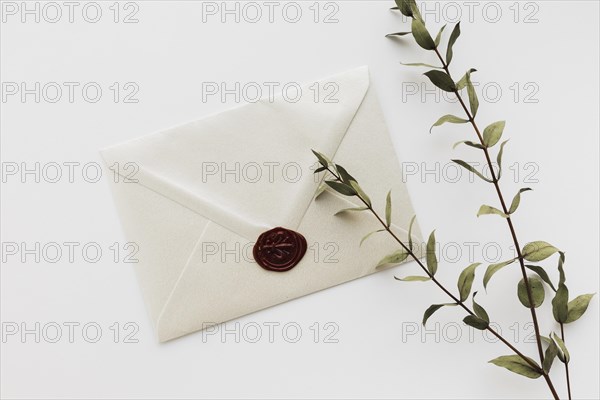 Top view sealed wedding invitation