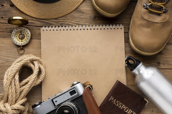 Top view traveling items arrangement