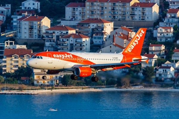 An EasyJet Airbus A319 aircraft with the registration number G-EZBT at Split Airport