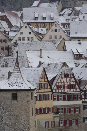 Snow-covered half-timbered houses