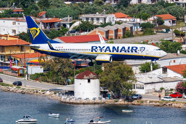A Ryanair Boeing 737-800 aircraft with registration 9H-QEH at Skiathos Airport