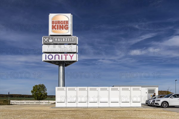 Ionity and Tesla charging station on the A8 motorway