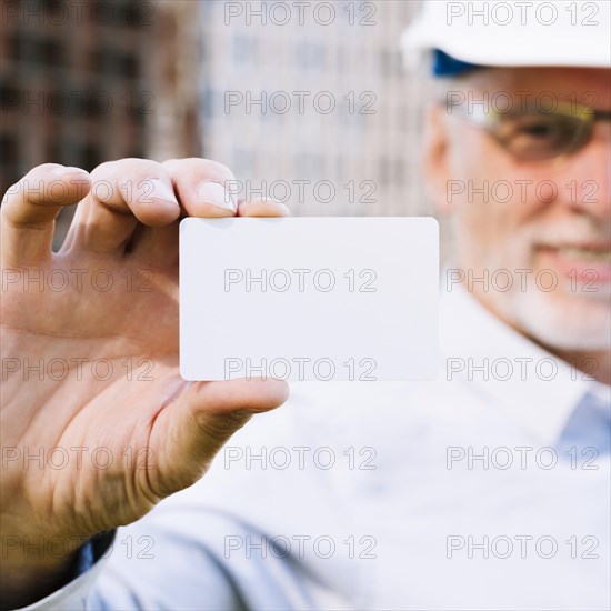 Close up man with business card mock up